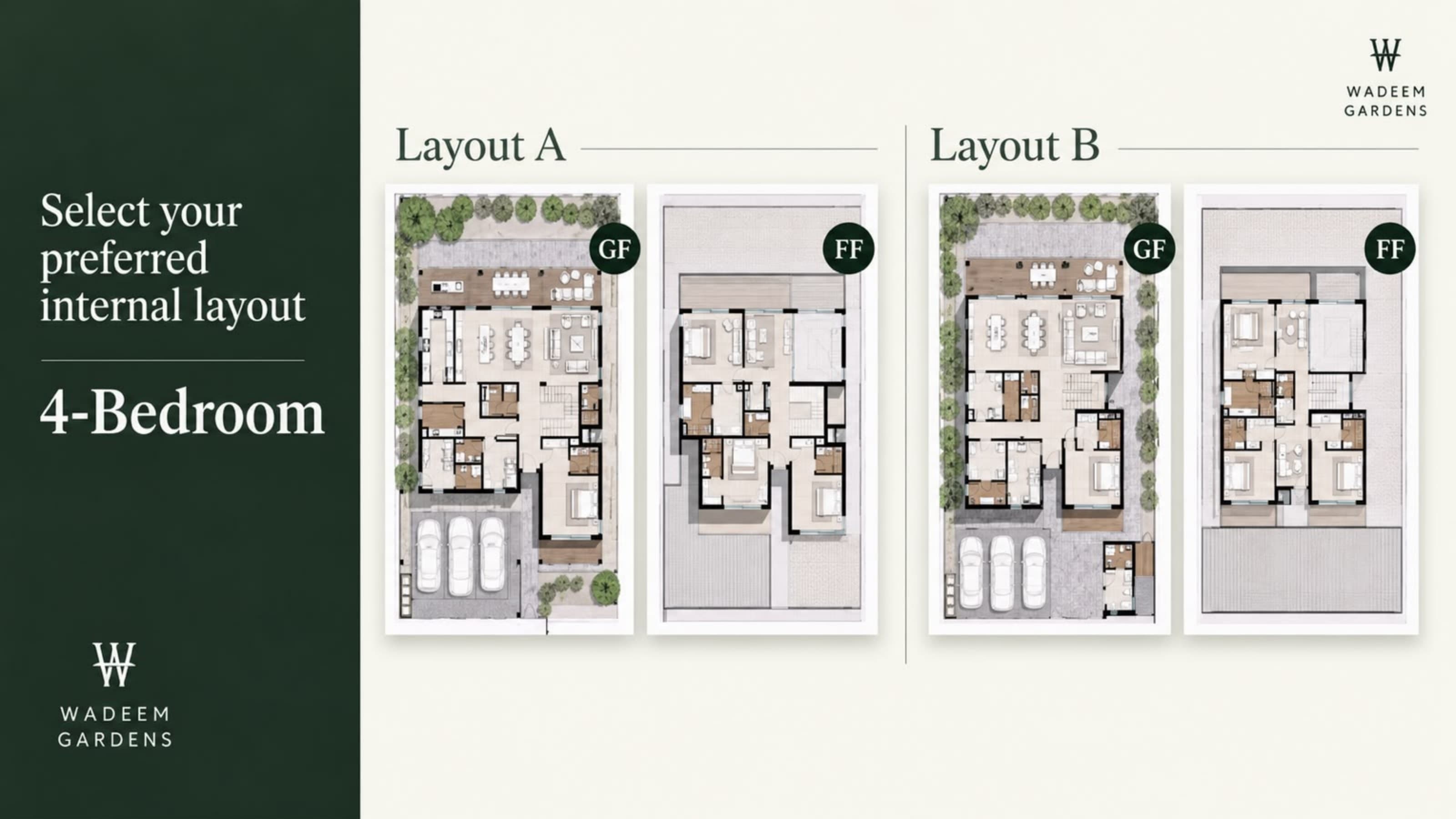 4-bedroom floor plan, Layout A & B