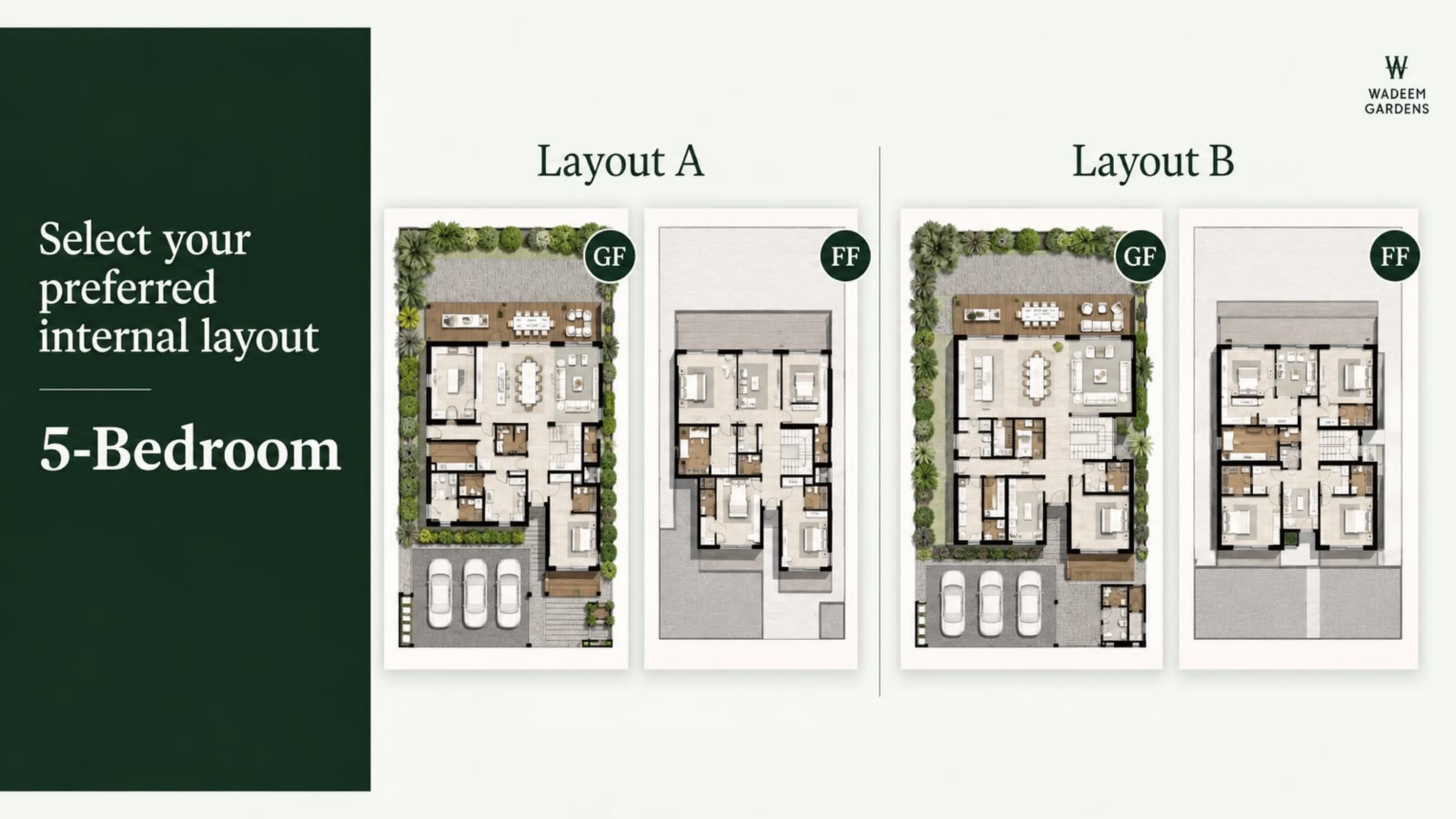 5-bedroom floor plan, Layout A & B